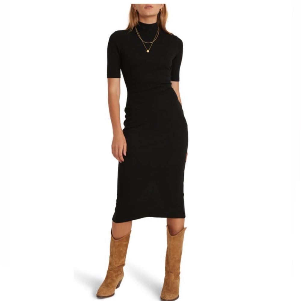 Marine layer Lexi rib black midi black dress